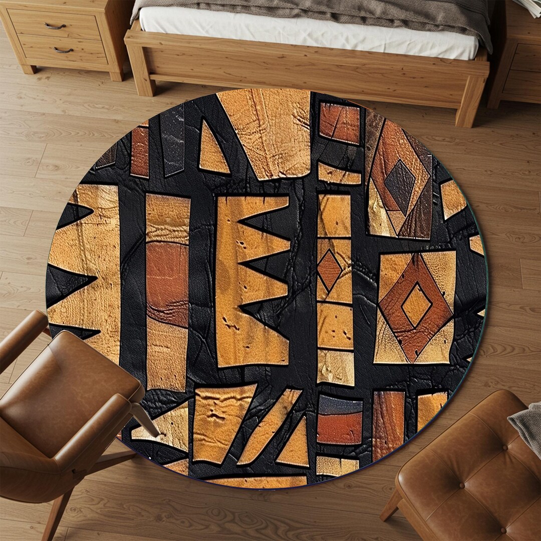 Rasist Rug Afrocentric Round Area Rug | Safari Ethnic Art, Non-slip - Etsy