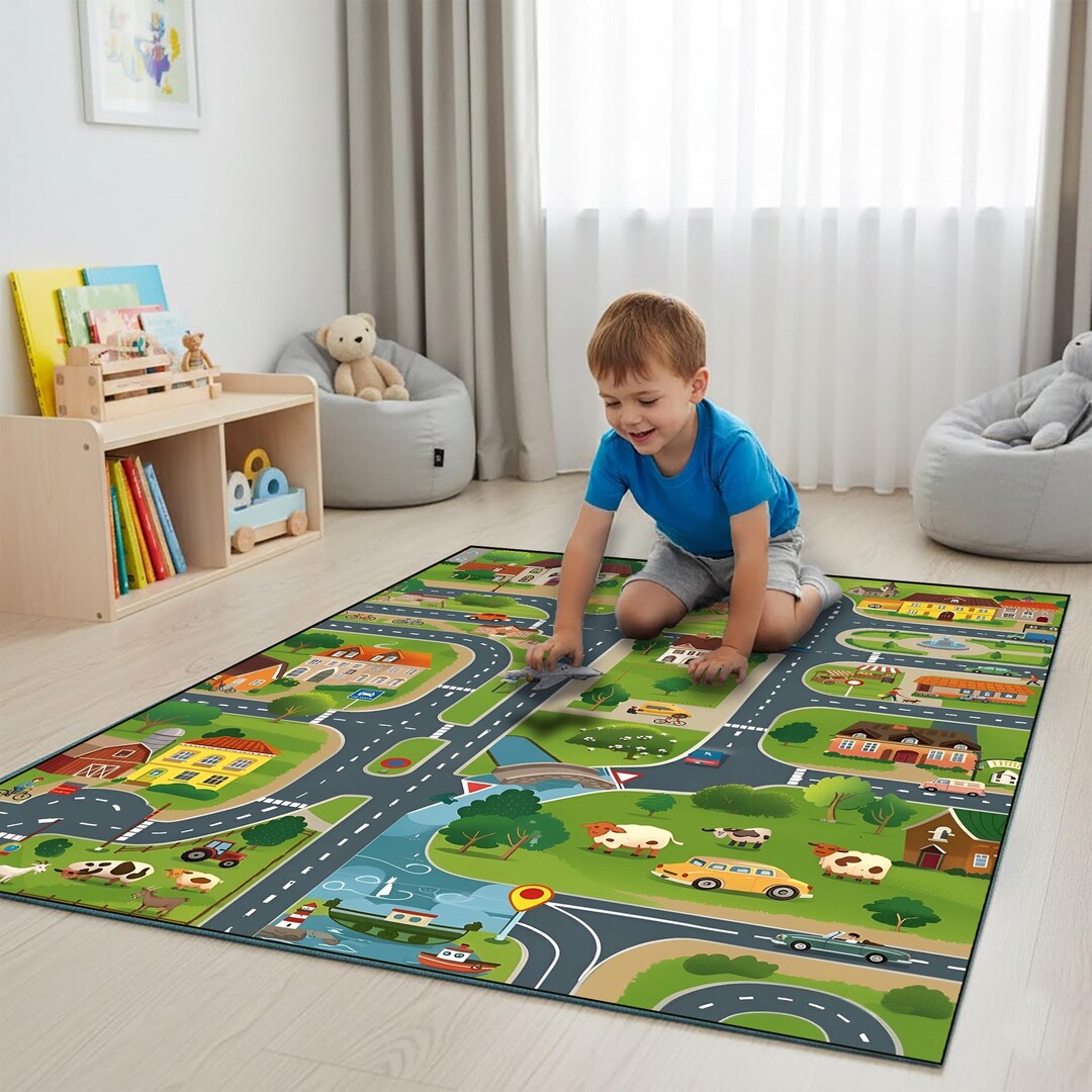 City Map Game Mat Rug - Children's Playroom Rug - Easy to Clean - Etsy
