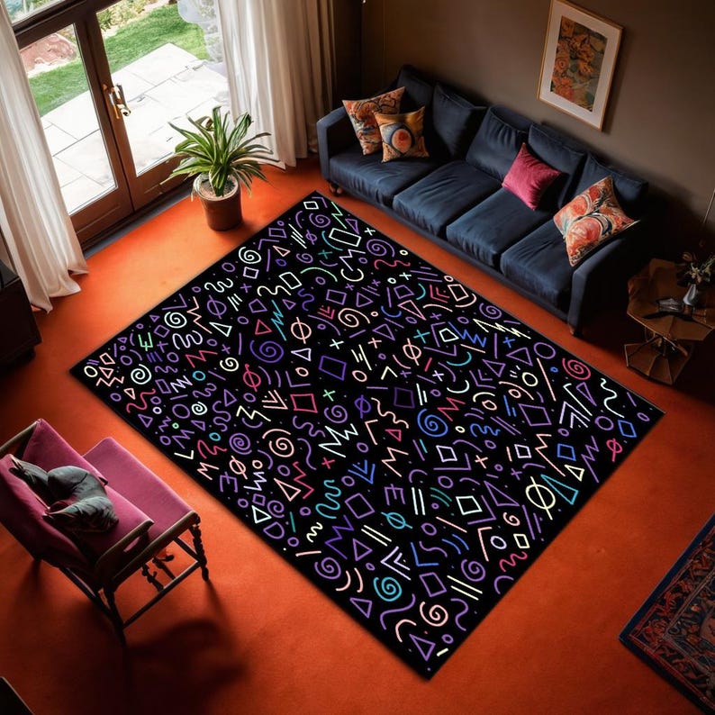 Retro Arcade Symbols Rug: 70s Style Geometric Indoor/outdoor Rug - Etsy