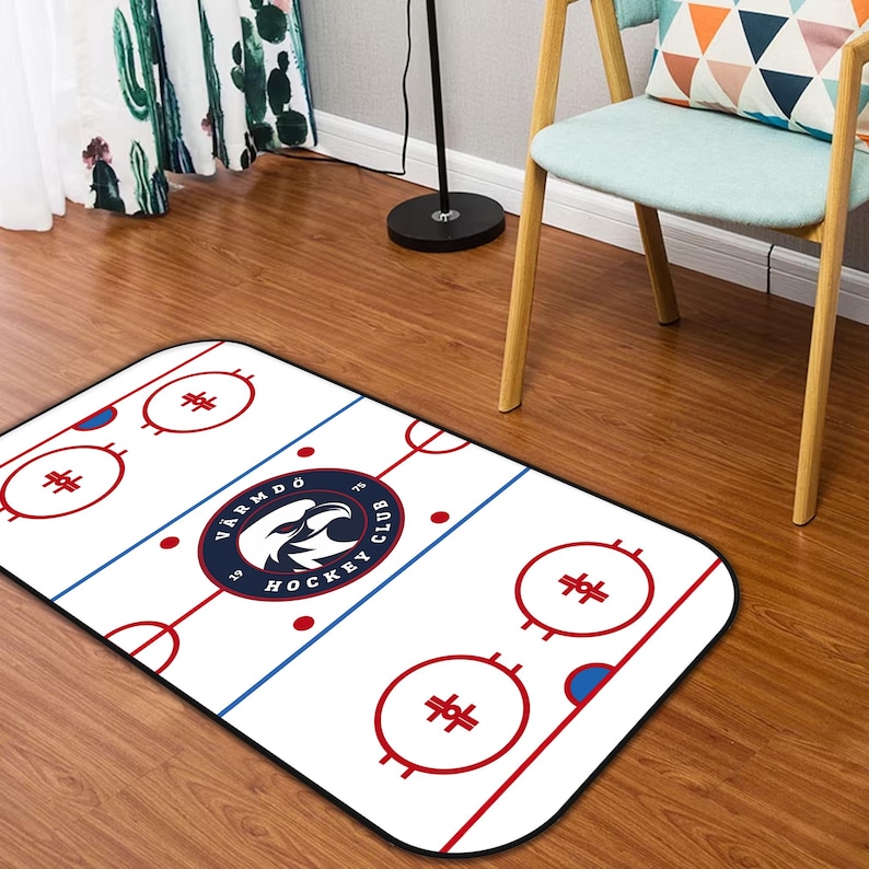 Rinkle Rugs Custom Team Logo Ice Hockey Rink Area Rug , Easy to Clean Sports Decor ...