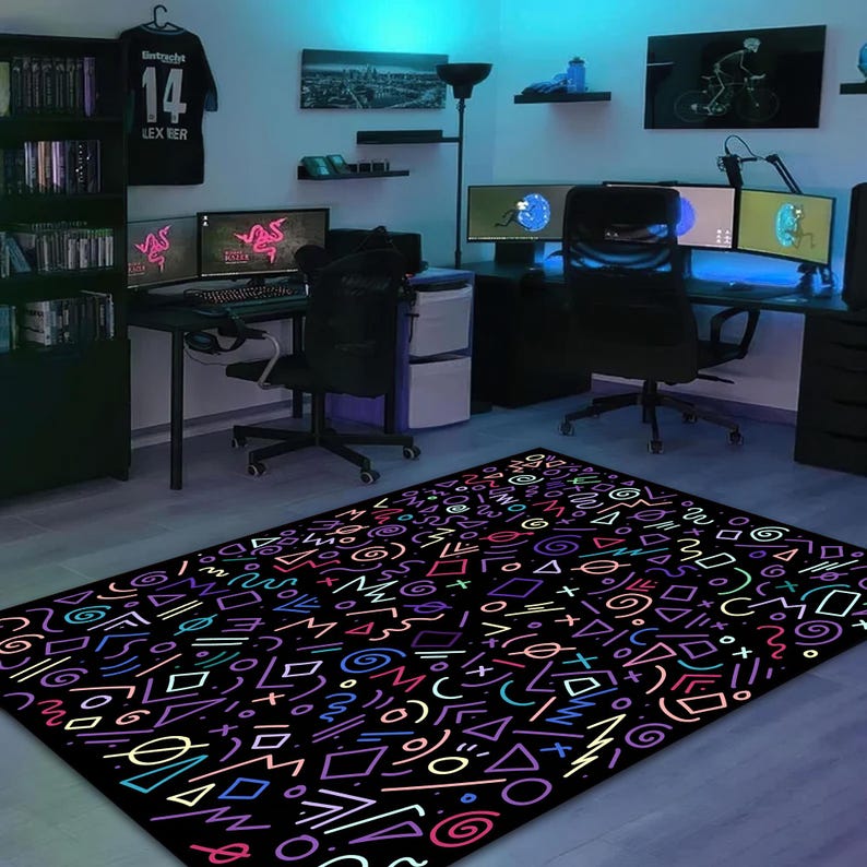 Desk Rug Pattern Retro Arcade Symbols Rug: 70s Style Geometric Indoor/outdoor Rug - Etsy