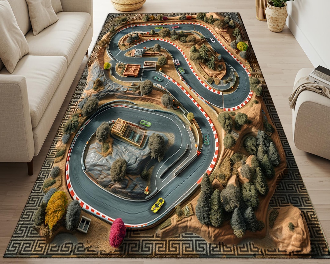 3D Racetrack Rug, Car Play Mat, Kids Room Decor - Etsy