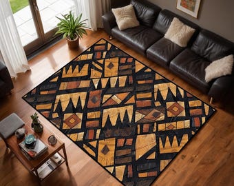 Afrocentric Area Rug | Geometric African Print, Non-Slip