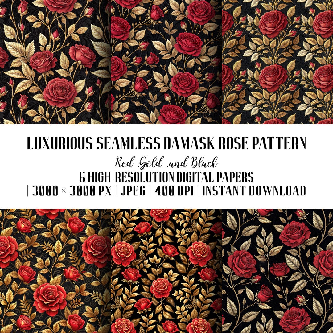 Luxurious Seamless Damask Rose Pattern - Etsy