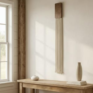 Macrame Wall Hanging – Modern Boho Fiber Art With Wood Top – Minimalist ...