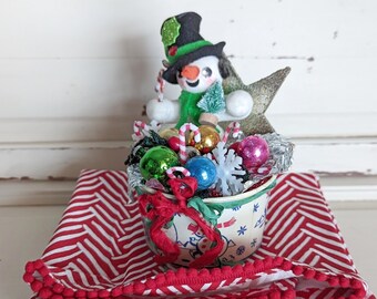 Repurposed Ice Cream Cup Snowman Christmas Decoration