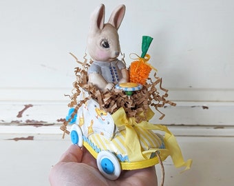 Repurposed Vintage Baby Shoe Easter Decor | Handmade Bunny in a Car Made From a Vintage Shoe