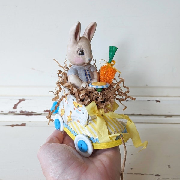 Repurposed Vintage Baby Shoe Easter Decor | Handmade Bunny in a Car Made From a Vintage Shoe