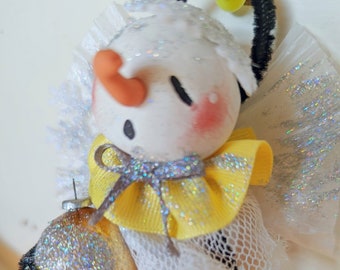 Handmade Snowman Angel Ornament | Polymer Clay Christmas Figurine