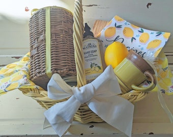 Hand-Picked Lemon Theme Thrift Basket For Women | Gift Basket Includes Some Vintage and Some New Items For the Kitchen