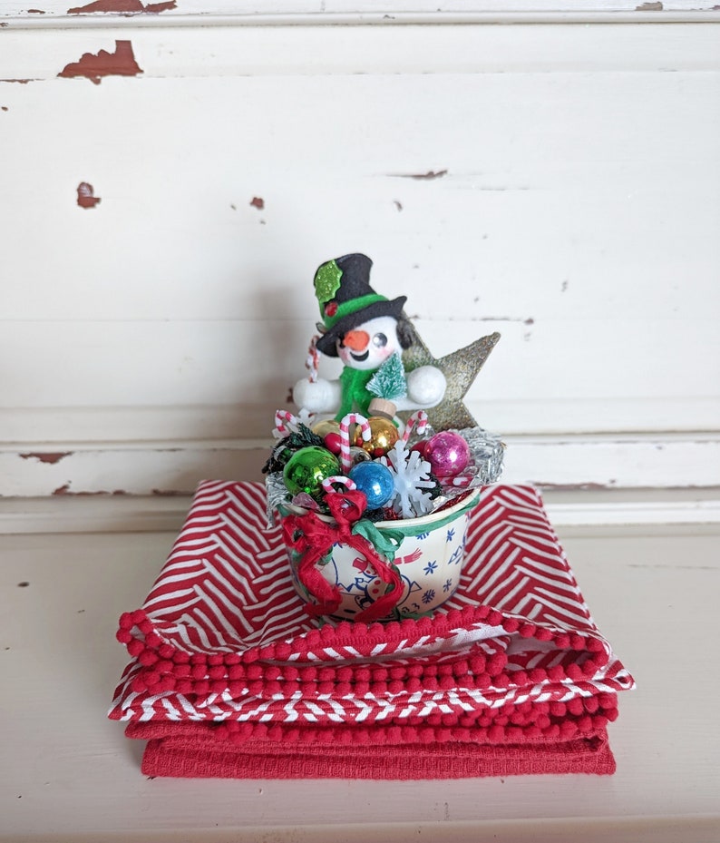 Repurposed Ice Cream Cup Snowman Christmas Decoration image 1