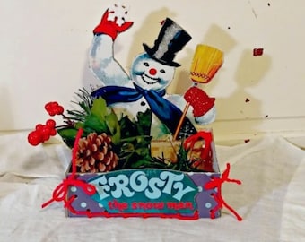 Repurposed Little Golden Book Container | Snowman Treat Box