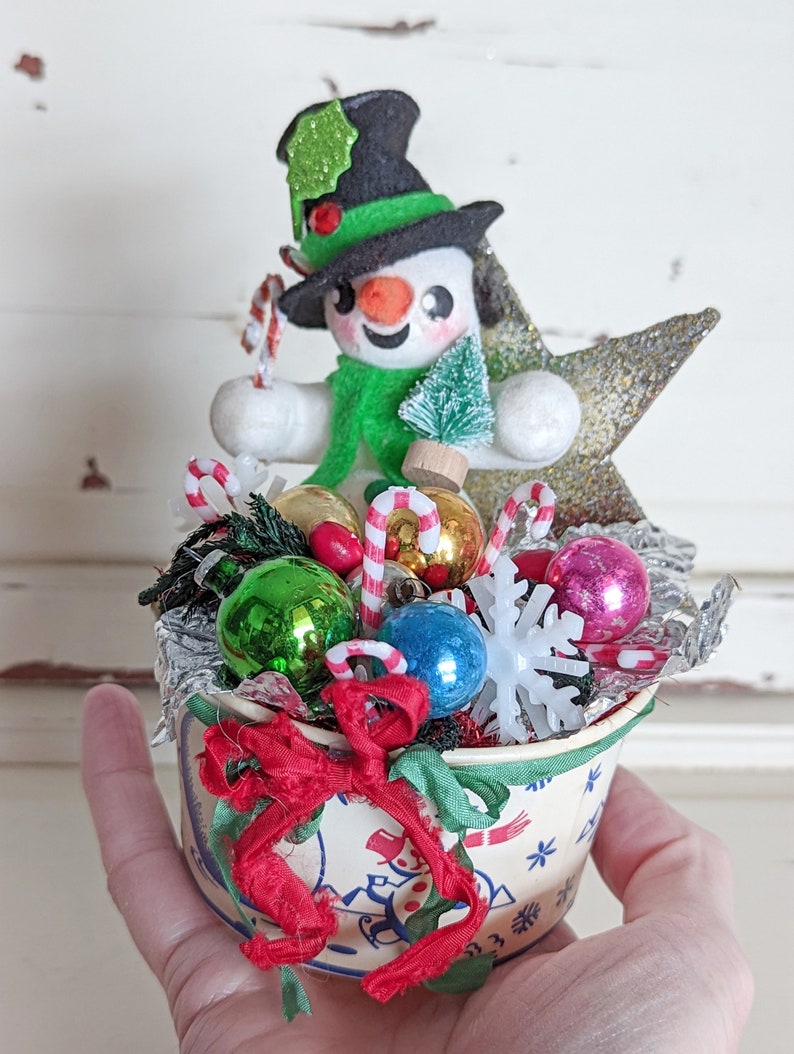 Repurposed Ice Cream Cup Snowman Christmas Decoration image 2