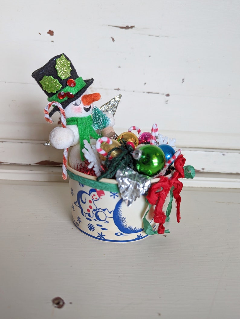 Repurposed Ice Cream Cup Snowman Christmas Decoration image 4