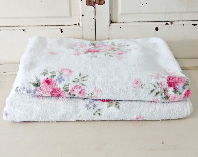 Vintage Bath Towels Floral Set of Two Etsy