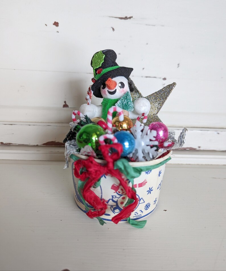 Repurposed Ice Cream Cup Snowman Christmas Decoration image 3