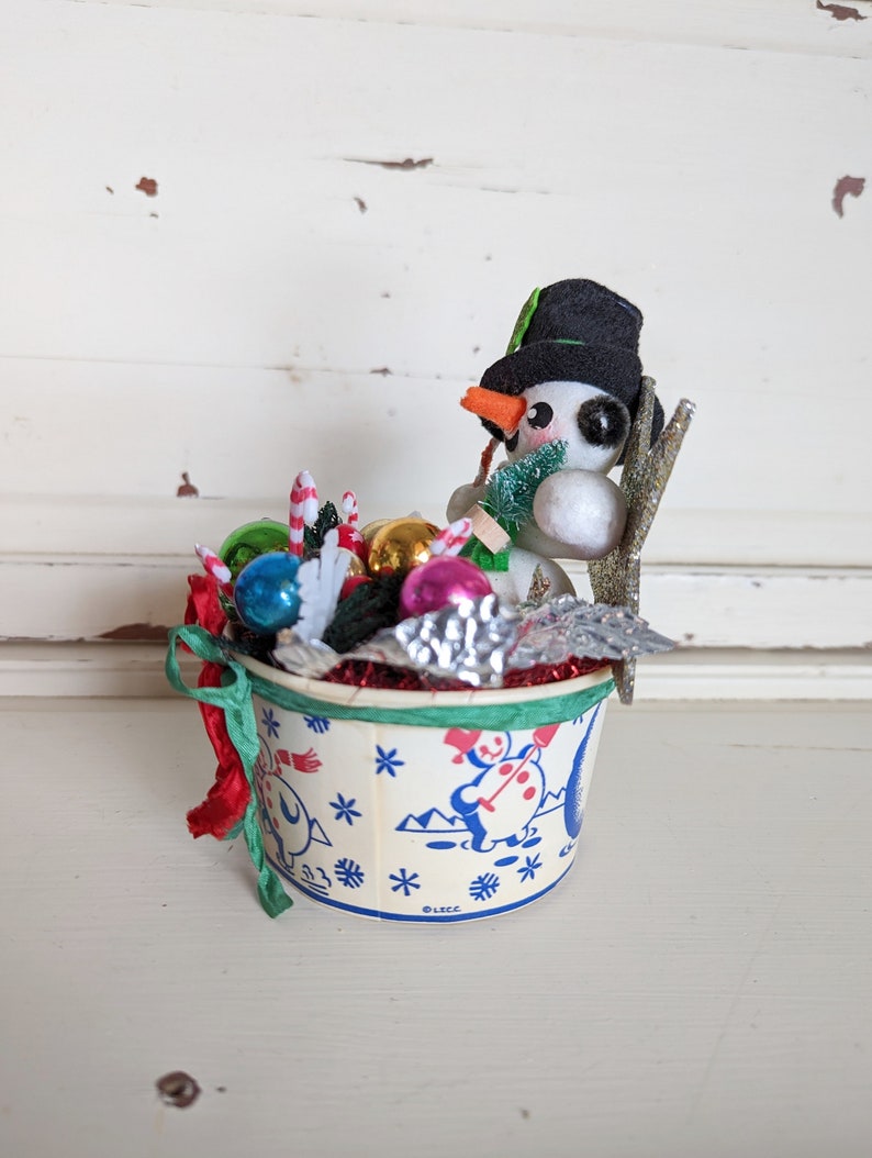 Repurposed Ice Cream Cup Snowman Christmas Decoration image 6