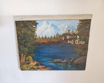 Altered Vintage Painting | Adventure is Out There Mountain Painting