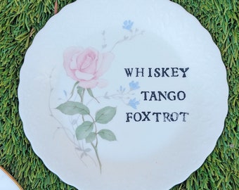 Upcycled Vintage Dish Wall Hanging | Whiskey, Tango, Foxtrot (WTF)