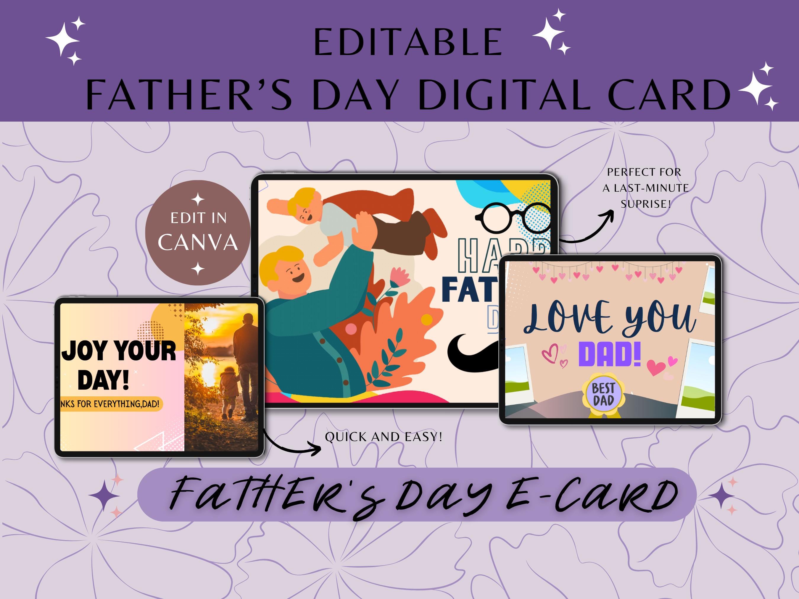 Father's Day Digital Card, Father's Day E-card, Animated Father's Day Card, Editable Canva Template, Digital card, Instant Download