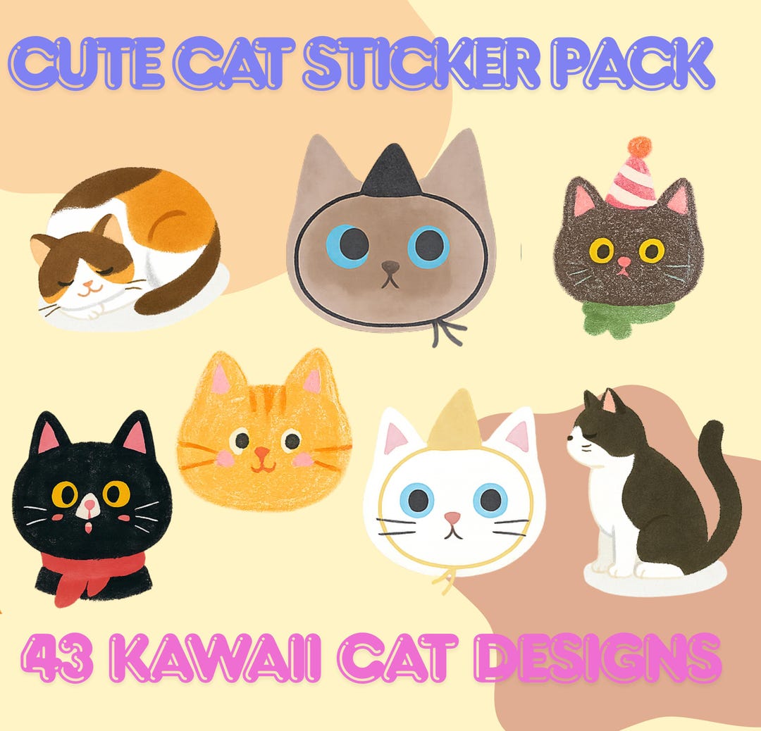 Kawaii Cat Sticker Pack | 43 PNG Designs for Planners (digital Download ...