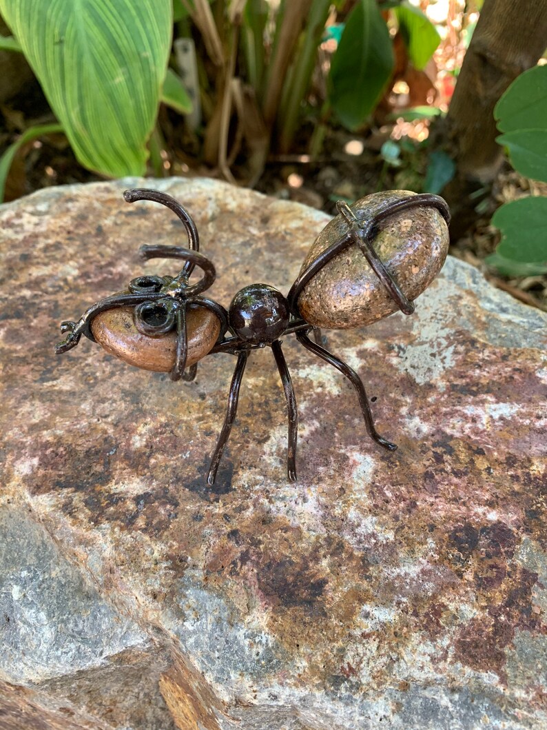 Metal Garden Yard Art Ants made with natural river stones. Set Etsy