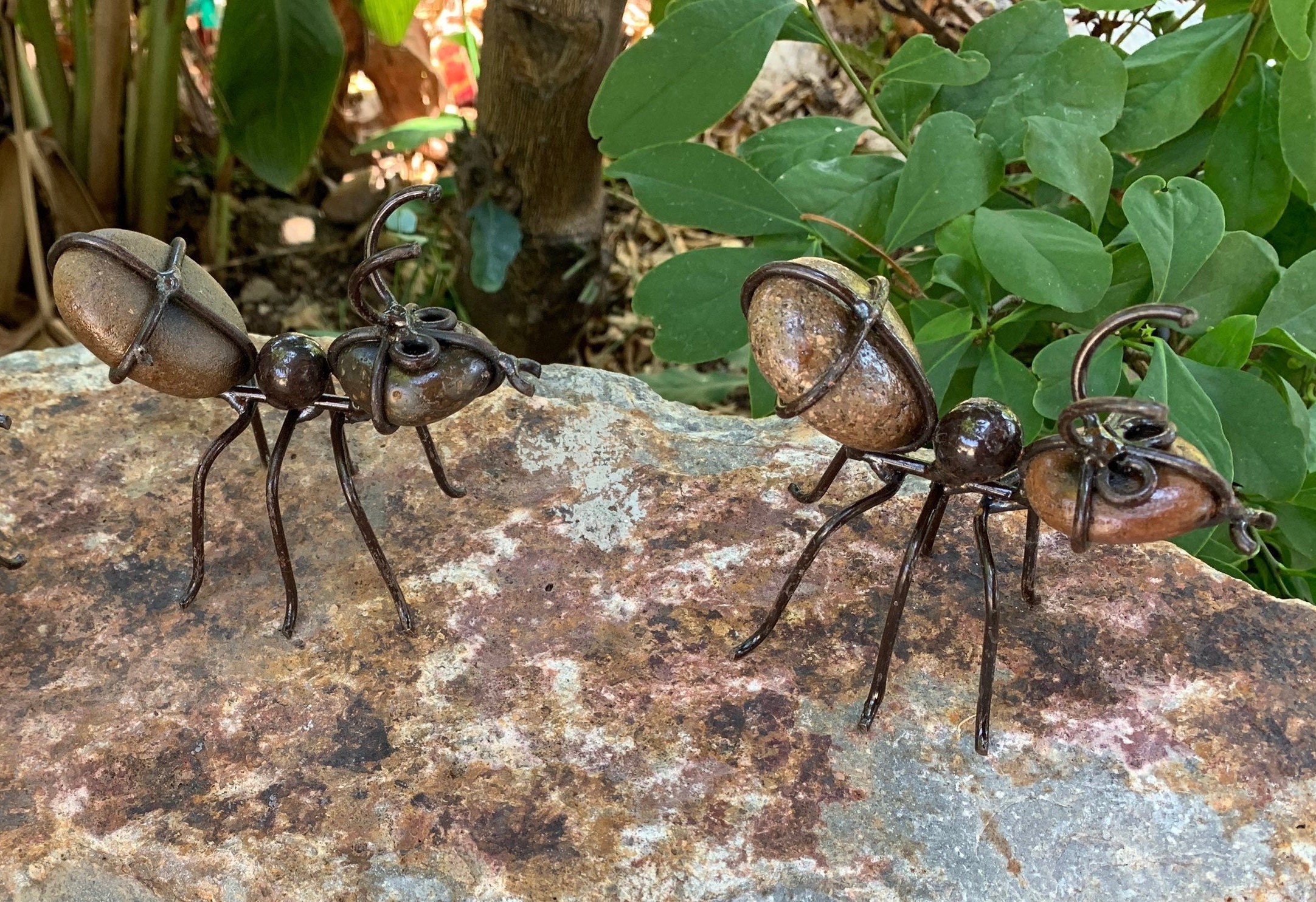 Metal Garden Yard Art Ants made with natural river stones. Set Etsy