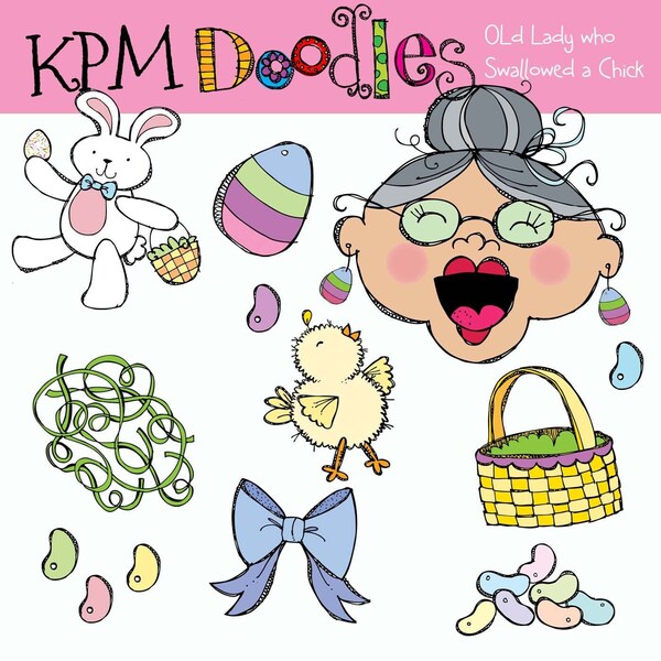 KPM Old lady who swallowed a Chick Digital Clipart