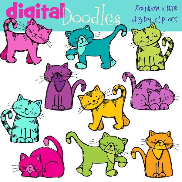 KPM arc en ciel chatons numérique clipart COMbo