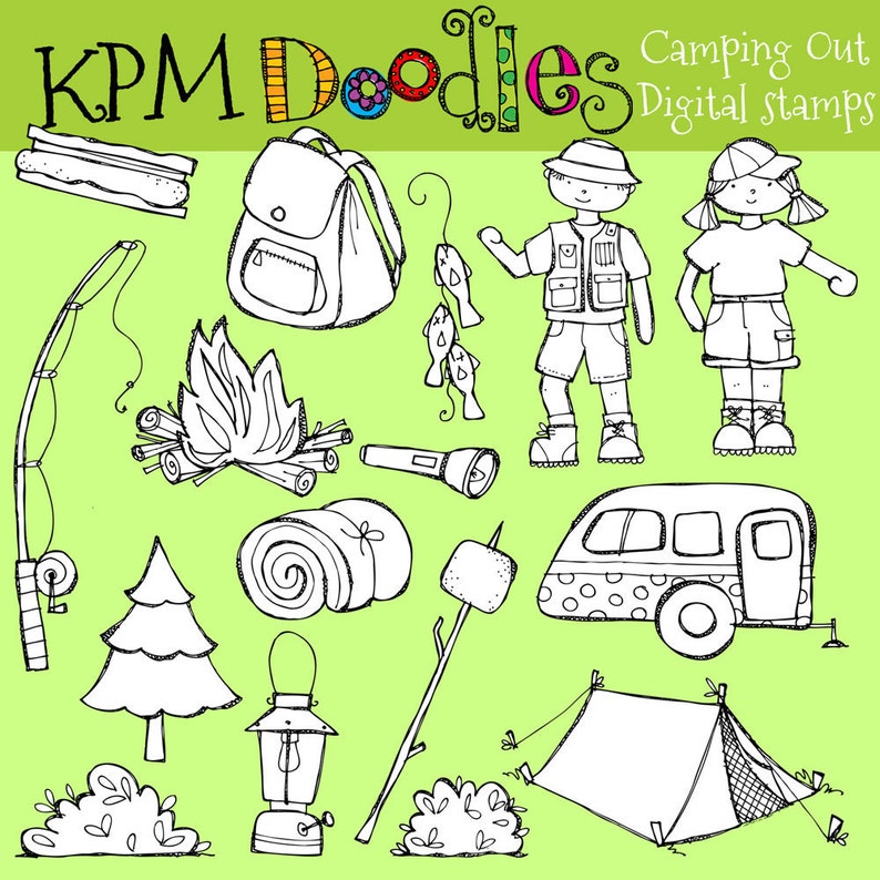 KPM Camping out blackline stamps image 1