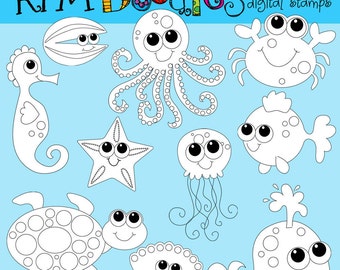 KPM Sea Creatures digital black line stamps