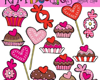 COMBO Valentine sweets Digital Clip art and black line stamps