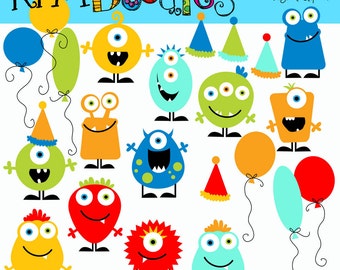 KPM Basic Birthday Monsters digital clipart