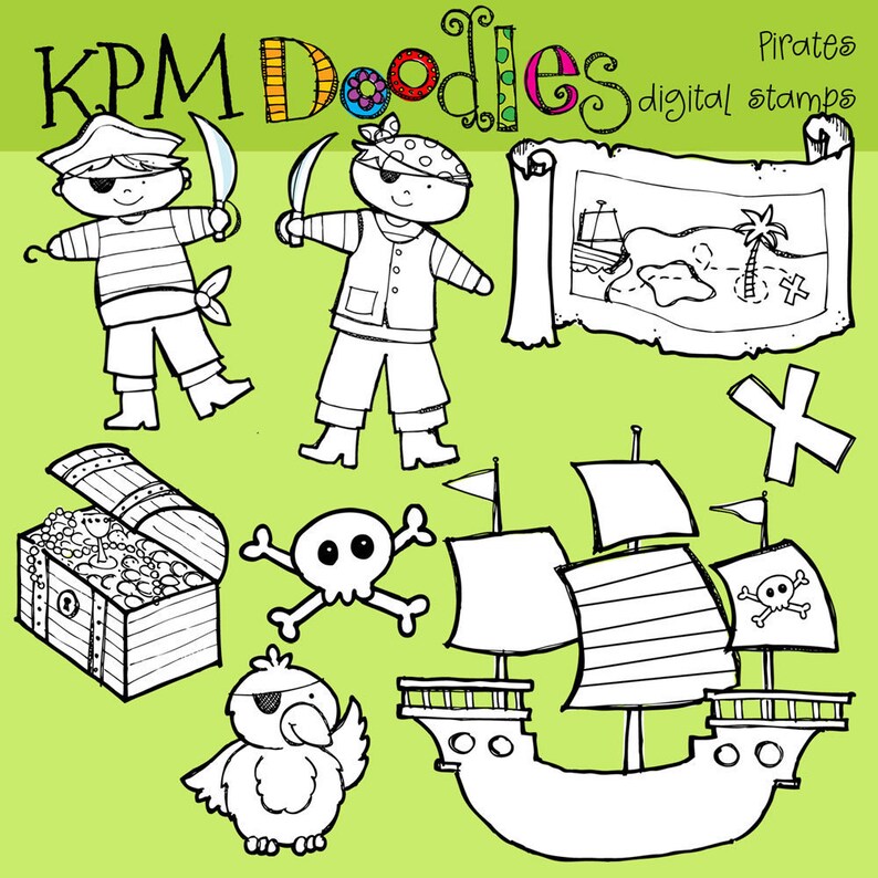 Pirates digital black line stamps image 1