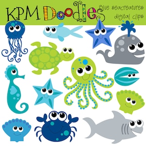 KPM Blue Sea Creatures digital clip art