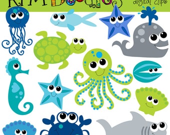 KPM Blue Sea Creatures digital clip art