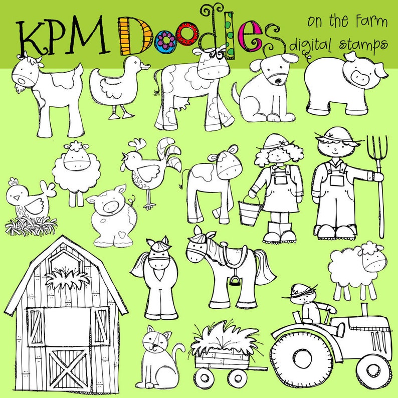 KPM On the Farm Digital black line stamps image 1