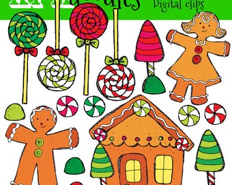 COMBO Gingerbread Kids Digital Clip art and black line stamps