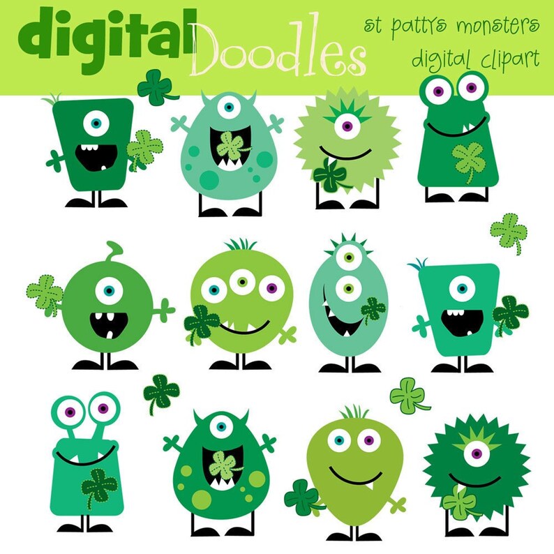 st patricks day monsters clipart whimsical cheryl