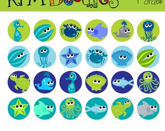 digital collage sheet seacreatures one inch circles