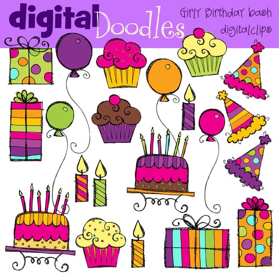 Kpm Girly Birthday Bash Digital Clip Art Etsy 日本