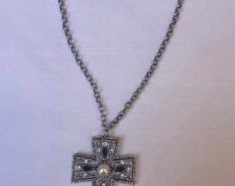 Filigree Cross Necklace With Matching Earrings