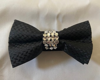 Ring Bearer Pazazz Black Bowtie w/Swarovski Rhinestones