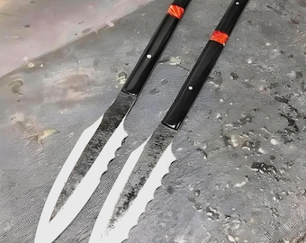 Juego de 2 espadas de lanza de acero al carbono forjadas a mano con mango G10, herramienta de caza