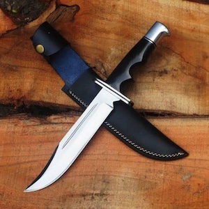 Hand Forged 1095 High Carbon Steel Bowie Knife: Rosewood Handle, Leather Sheath