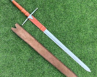 Handmade Scottish Claymore Sword: Silver & Leather William Wallace Replica