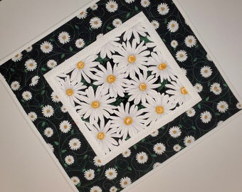 Daisy Table Topper,  table topper, Timeless Treasures Fabric, quilted, handmade, Picket Fence Fabric