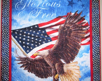 Patriotic Wall Hanging, Veterans Day, Eagle, Independence Day, Stars, 49x43, handmade, quilted, Vets, American Flag, Picket Fence Fabric