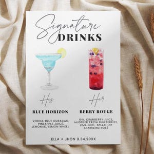 Signature Cocktail Schild Vorlage: Moderne Hochzeitsbarkarte (5x7 Printable Canva Link)