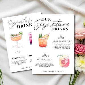 Signature Cocktail Schild Vorlage: Moderne Hochzeitsbarkarte (5x7 druckbare PDF Canva Link)